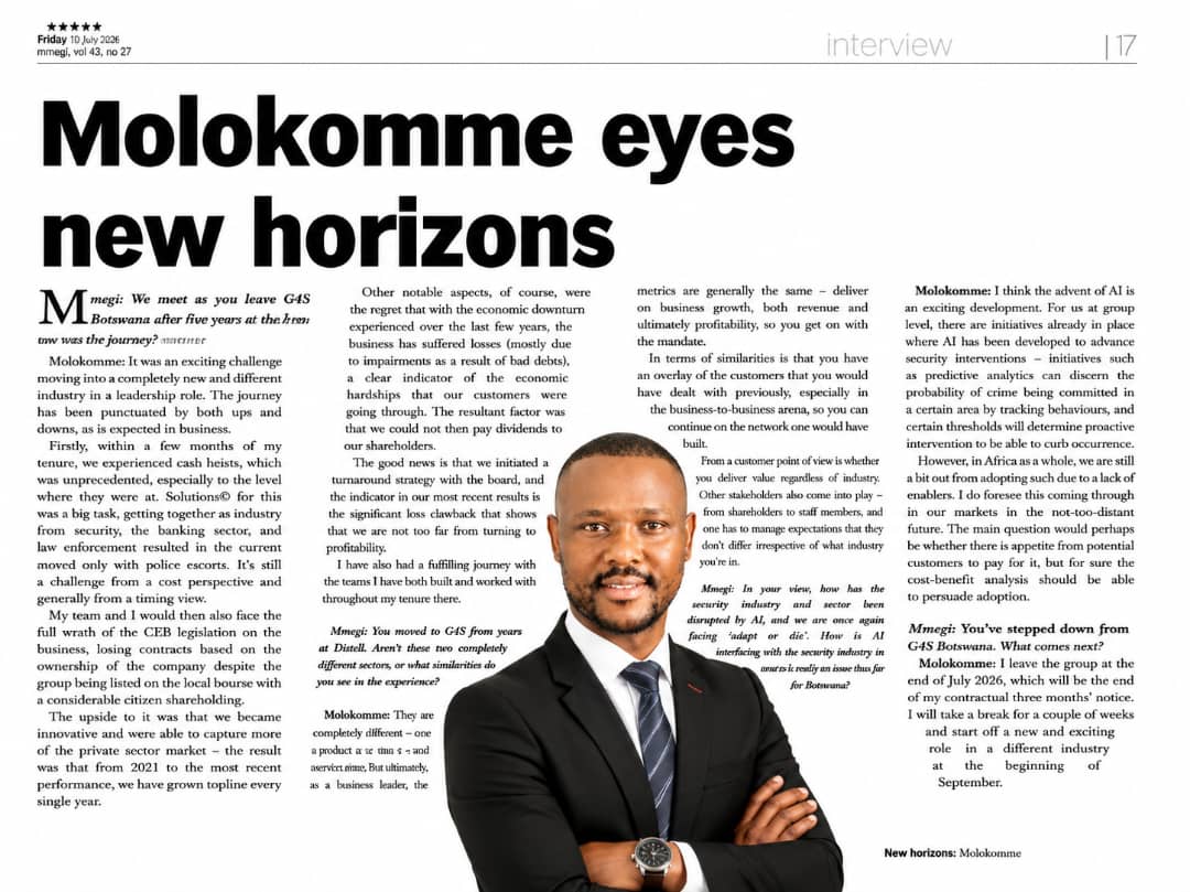 Newspaper interview feature about Mothusi Molokomme.